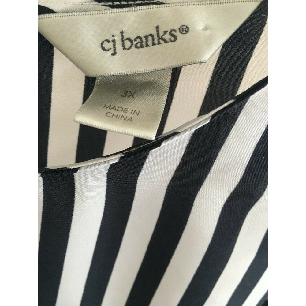 CJ Banks Striped Blouse Top Navy Blue & White Plus Size 3X Short Sleeves Light - Picture 7 of 9
